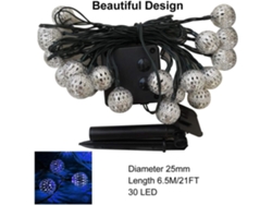 Guirnalda de luces solares de 6,5 m y 30 LED para decoración de jardín, impermeable, para exteriores, interiores, fiestas, Navidad (azul)