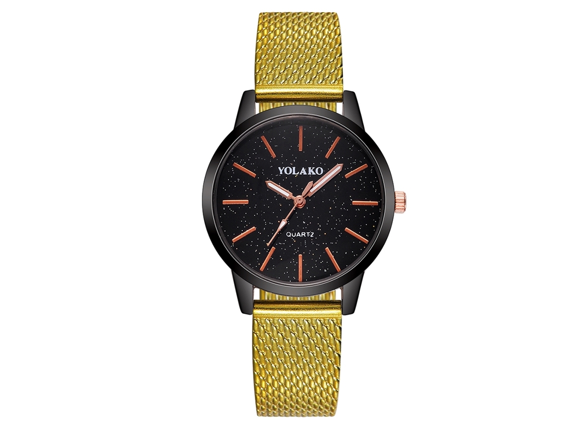 Reloj De Pulsera De Cuarzo Para Mujer Yolako Con Correa De Plástico Y Esfera Dorada Con Diseño De Cielo Estrellado.