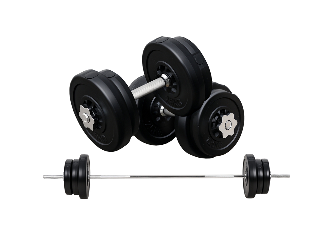 Equipo De Pesas: Barra De 55 Kg, Barra De 170 Cm, Un Par De Mancuernas.
