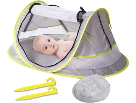 Tienda de campaña portátil para la playa para bebés UPF 50+ Refugio solar, mosquitera infantil y sombrilla para cuna de bebé, cama de viaje con 2 c...