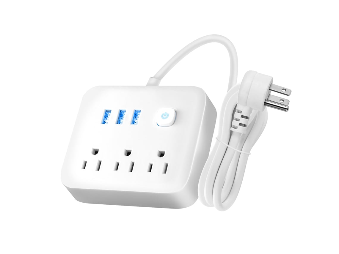 Cable Alargador Con Protección Contra Sobrecorriente, 3 Tomas De Corriente, 3 Puertos Usb, Cable De 1,2 M Para El Hogar, La Oficina Y Los Viajes.