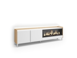 Mueble Tv, Televisión, 212x35x61cm, Para Tv Hasta 80", Chimenea Eléctrica Xxl, Diseño Industrial, Led, Blanco Y Roble Soft