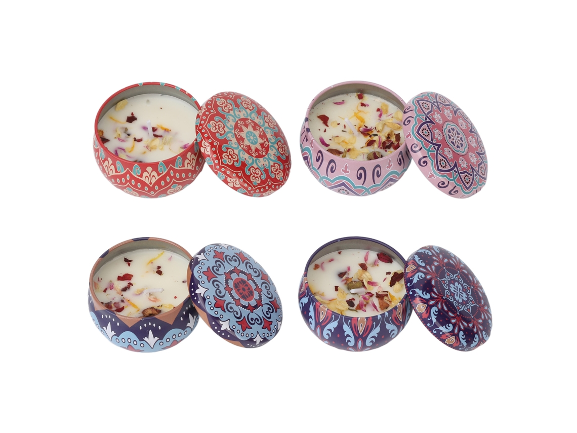 Juego de 4 velas aromáticas de flores secas con fragancia duradera para yoga y meditación - Caja azul