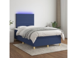 Cama Box Spring Con Colchón Y Led Tela Azul 120x200 Cm