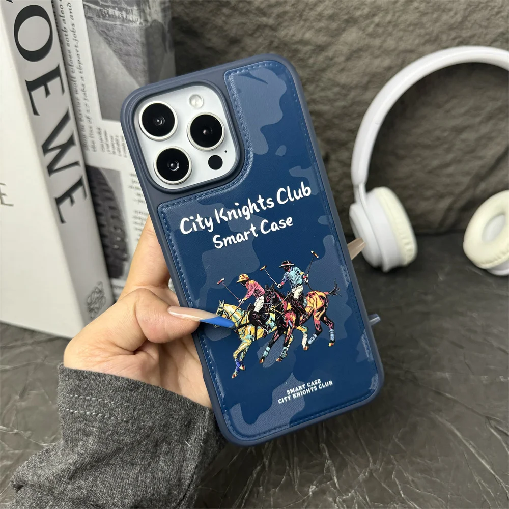 (iphone 16 Pro Max, Azul) Funda Magnética Magsafe Con Diseño De Caballero Para Iphone, A Prueba De Golpes