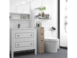 Mueble de baño estilo columna, con cajones y estantes abiertos, 15x33x136,8 cm, blanco.
