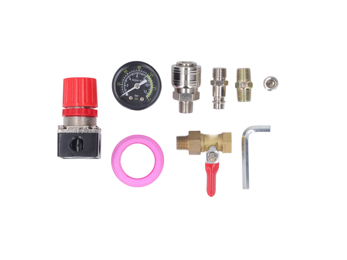 Kit Regulador Para Compresor De Aire Con Manómetro De 4 Vías De 0 A 180 Psi Y Conexión Npt De 3/8" Para Herramientas Neumáticas.