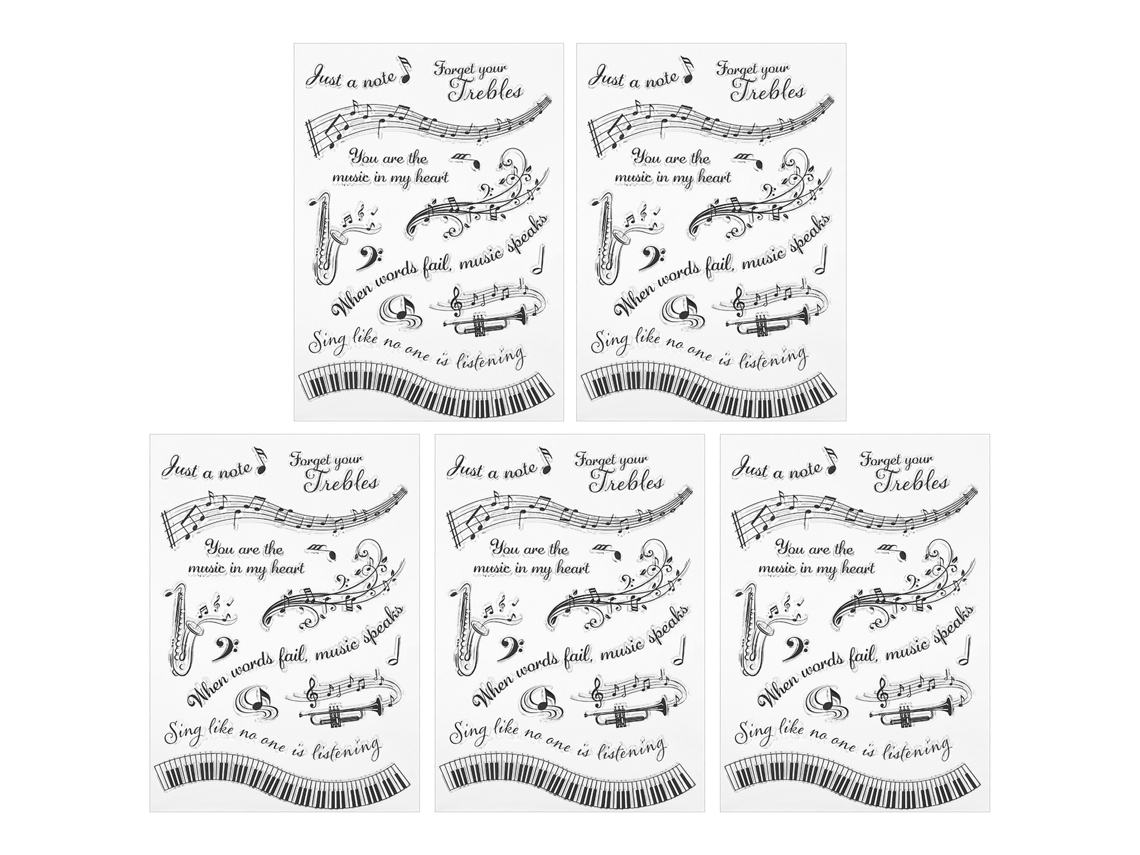 5 Sellos De Silicona Transparentes Con Símbolos Musicales Para Manualidades Con Papel T1731