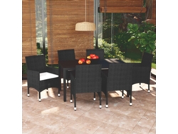 Juego de comedor de jardín de 7 piezas con cojines, mimbre sintético negro, DKD Home Decor