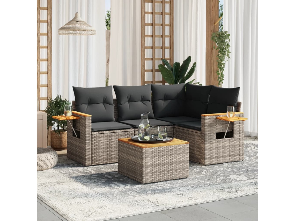 Conjunto de sofás de jardín de 5 piezas DKD Home Decor con cojines de mimbre gris