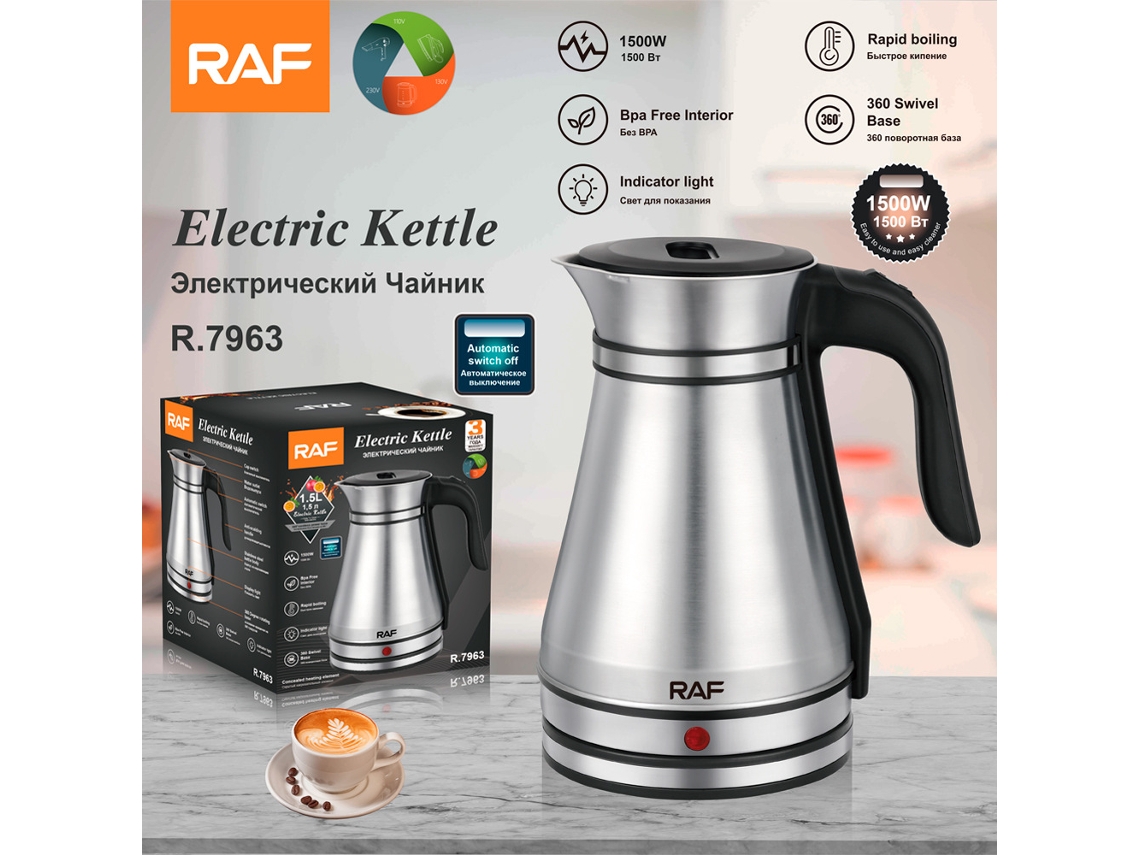 Hervidor eléctrico de acero inoxidable estilo europeo, 1,5 L, con apagado automático. Mdug