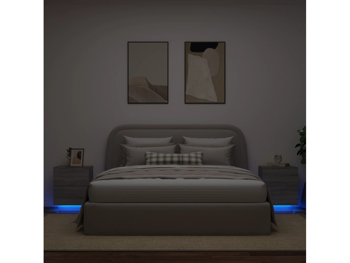 Cabecero Mesitas Noche Luces Led Uds Ingeniería Madera Gris