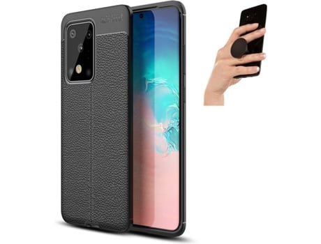 Carcasa y Popsocket Samsung S20 Ultra Rugged Leather Negro