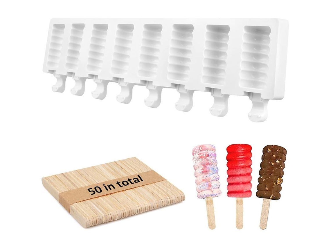 2026-molde De Helado De Silicona Reutilizable 8 Cavidades Con 50 Palitos De Madera Para Diy Helados Popsicles Pasteles Chocolate