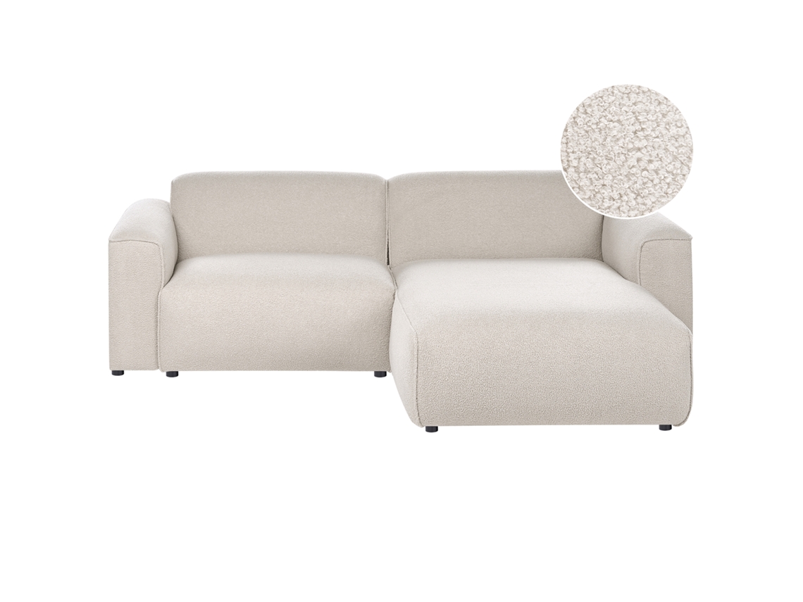 Beliani Faaborg De Bouclé Sofá Rinconera Crema 250x162x73