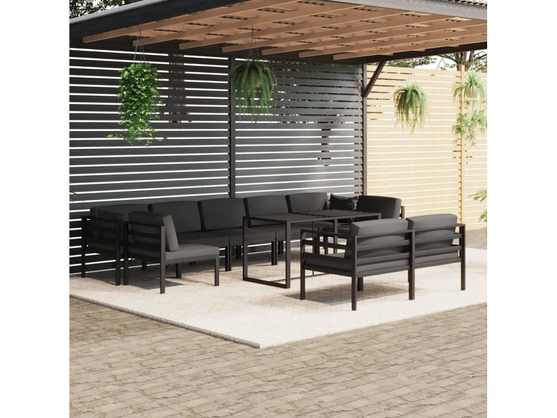 10 Piezas Conjunto Lounge Jardim Com Almofadões Aluminio Antracita Dkd Decoración Del Hogar