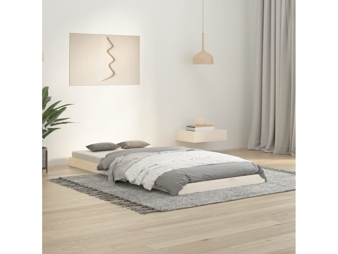 Estructura Cama Individual Madera Maciza Pino Blanco 90x190 Cm