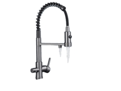 Grifo de cocina, rociador extraíble, control de doble manija, color gris pistola