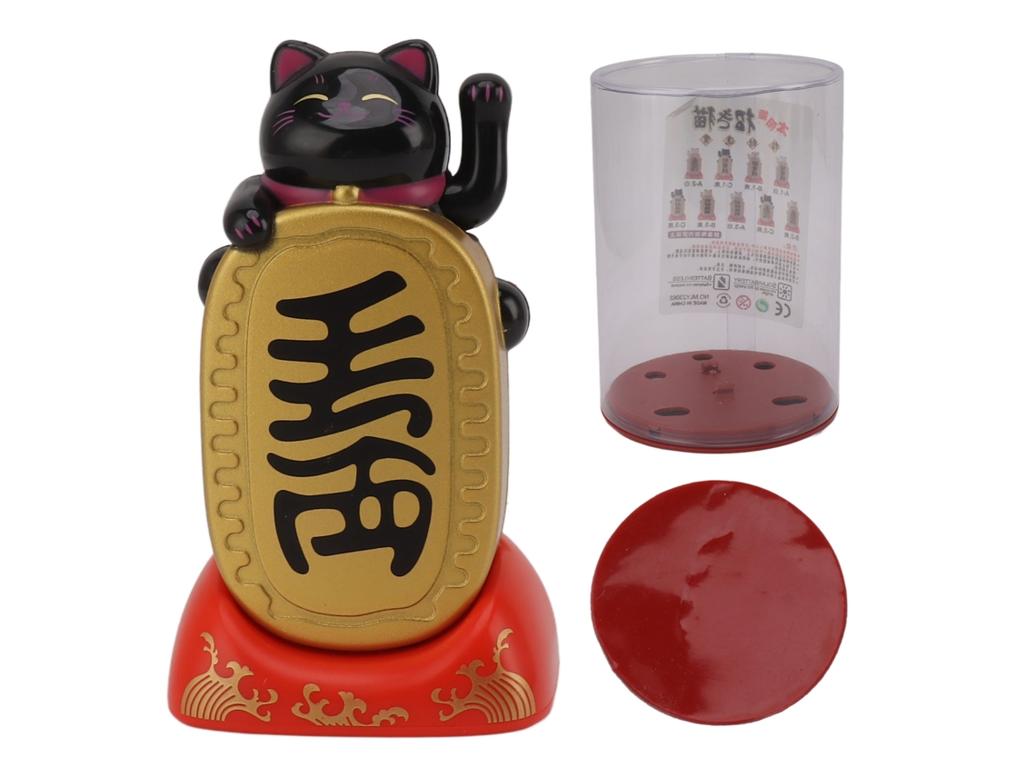 Adorno Solar De Gato De La Suerte Con Brazo Móvil, Panel Solar, Decoración De Mesa Negra
