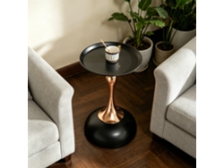 Mesa Redonda Para Cóctel, 38 Cm, Base De Metal Negro, Para Dormitorio.