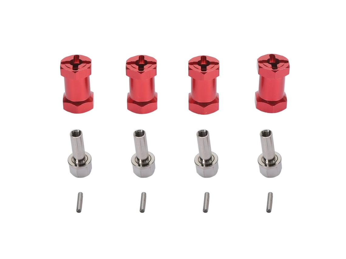 4pcs Adaptadores De Cubo Hexagonal 12mm De Alumínio Com Porcas Extensão De Cubo Para Carro Rc 1/10 Comprimento 20mm Vermelho