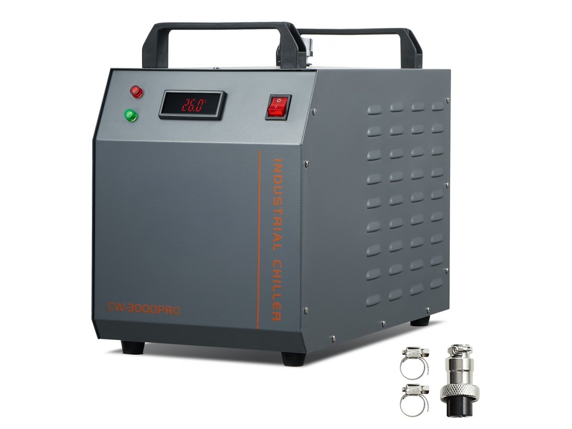 Enfriador industrial CW 3000 de 80 W con tanque de 12 l y caudal de 12 l/min para máquinas de grabado láser Tekmaquinas