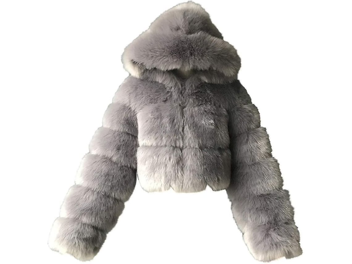 2026-abrigo De Piel Falsa Para Mujer Con Capucha Corto Cálido Chaqueta Cremosa Talla Xx-large Azul X1