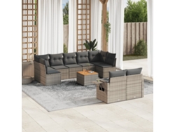 Conjunto de sofá de jardín de 10 piezas con cojines, ratán gris, DKD Home Decor