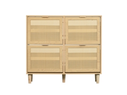 Zapatero de Madera y Ratán con 4 Puertas y Bisagras Natural Mobrio