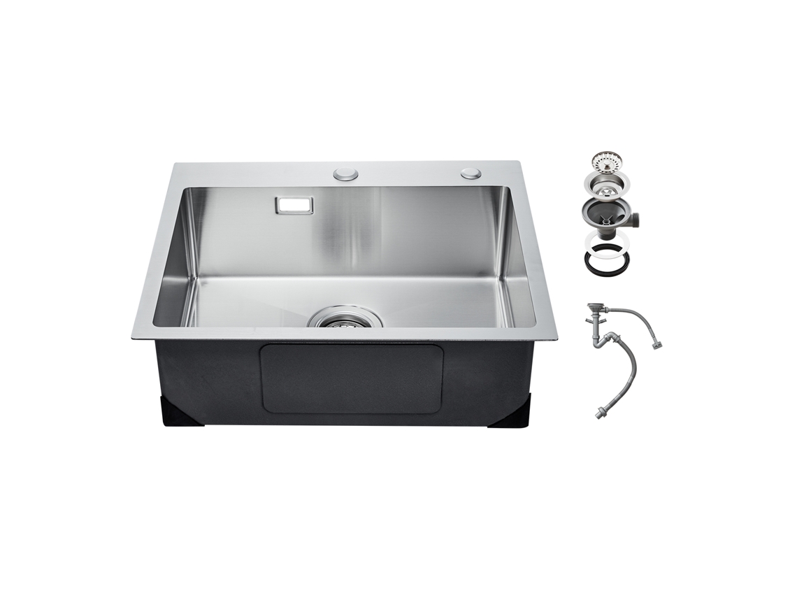Fregadero de cocina empotrable con barra, Succebuy, acero inoxidable, 680 x 450 x 190 mm