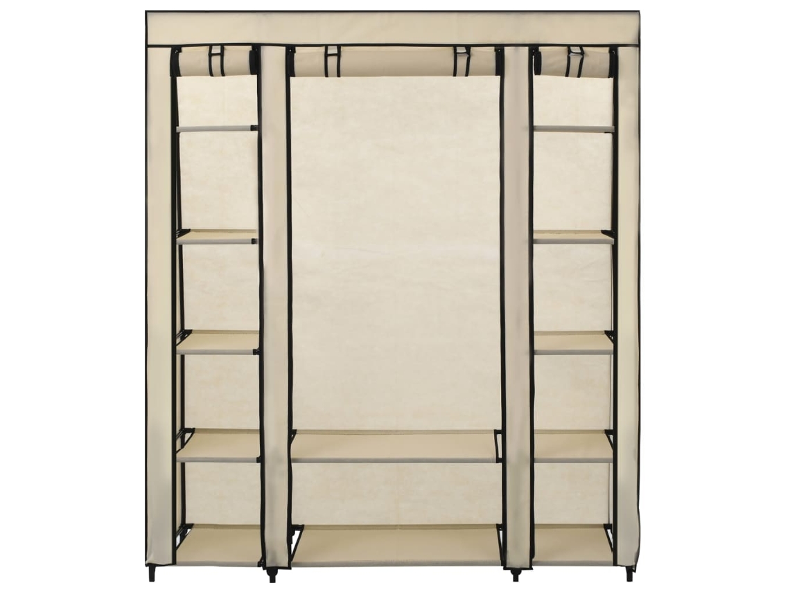 Armario con compartimentos y barras para colgar, tejido color crema, MAISON EXCLUSIVE (150x45x176 cm)