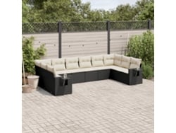 Conjunto de sofá de jardín de 10 piezas con cojines en mimbre sintético negro de DKD Home Decor