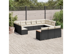 Conjunto de sofá de jardín de 13 piezas con cojines de mimbre sintético negro, Dkd Home Decor