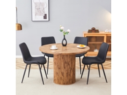 Mesa Redonda De Mdf De 100 Cm Con 4 Sillas Tapizadas En Pu De Color Negro.