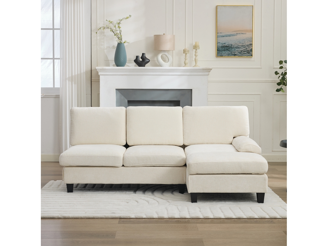 Sofá Cama Modular En L De 3 Plazas, Cómodo Para Salón, Apartamento, Dormitorio Y Espacios Reducidos, En Tela Beige.