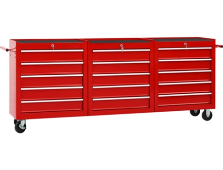 vidaXL Carro para herramientas con 15 cajones acero rojo