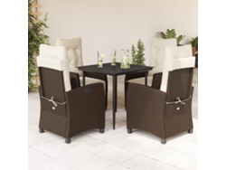 Juego de comedor de jardín con cojines de mimbre marrón, Dkd Home Decor