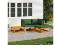Conjunto 4 Peças Lounge Jardim Madeira C/Almofadões Verdes Dkd Home Decor