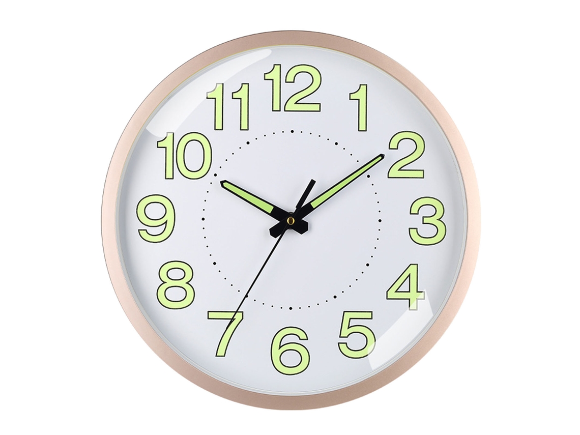 2026-reloj De Cuarzo Silencioso Luminoso Pared 12in Marco Oro Rosa Para Salón Dormitorio
