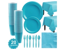 Juego de platos y vasos desechables de plástico para fiesta navideña de Digitallab para 20 personas (azul claro)