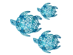 Conjunto De 3 Adornos Metálicos De Pared Con Tortugas Marinas, Temática Playera.