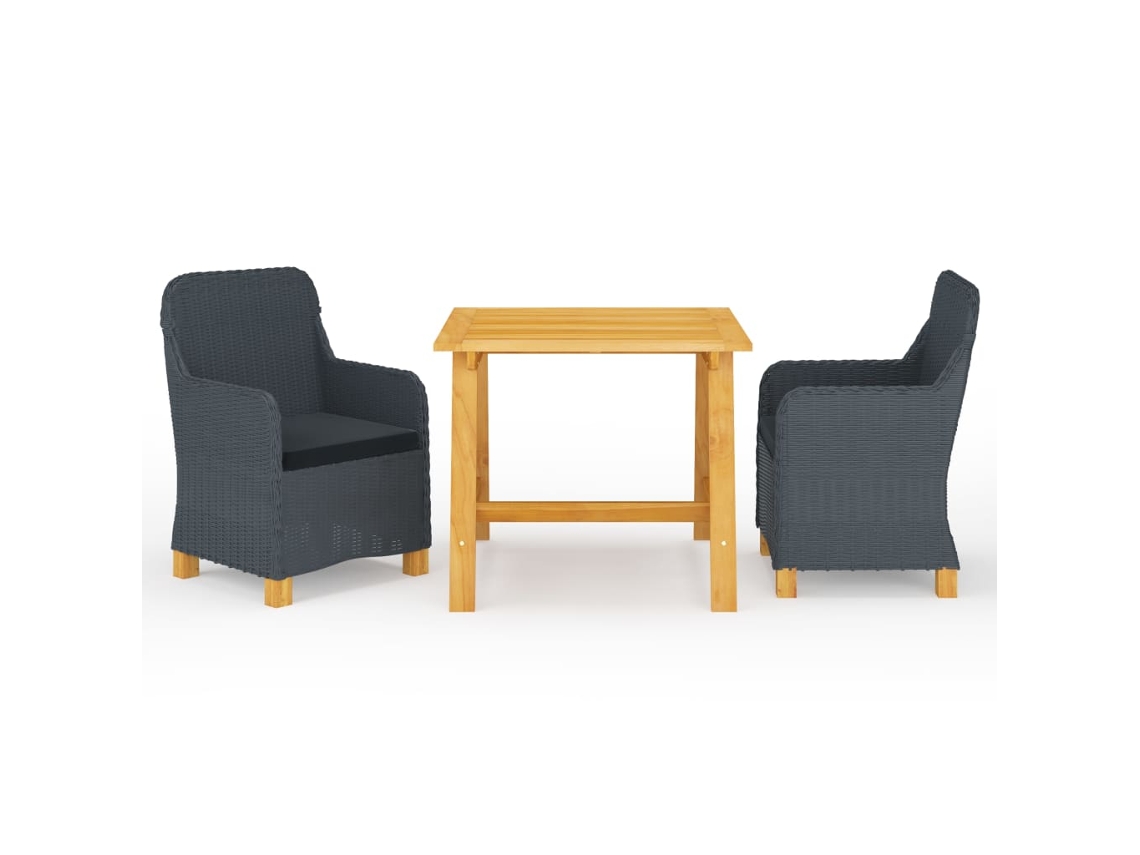 3 Piezas Conjunto de Comedor para Jardín en Color Gris Oscuro