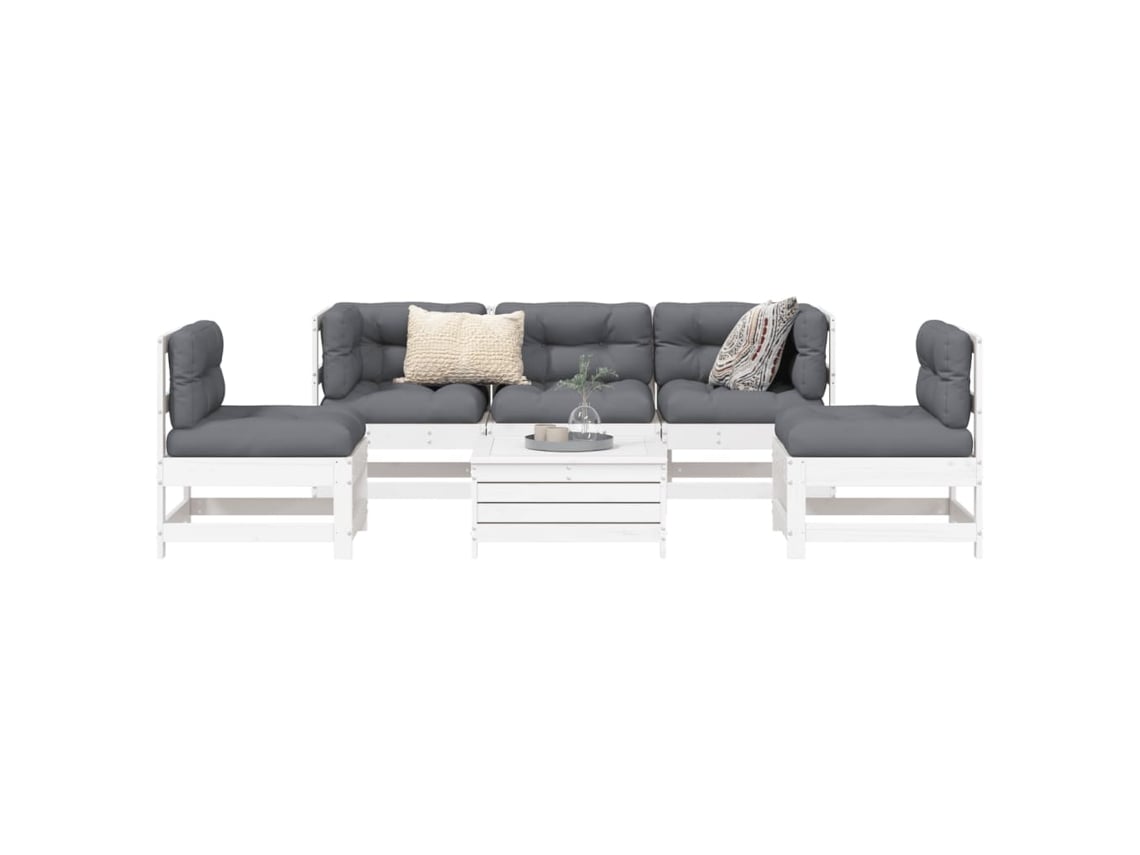 6 Piezas Conjunto Sofás De Jardim Madeira De Pinho Macíça Branco Dkd Decoración Del Hogar