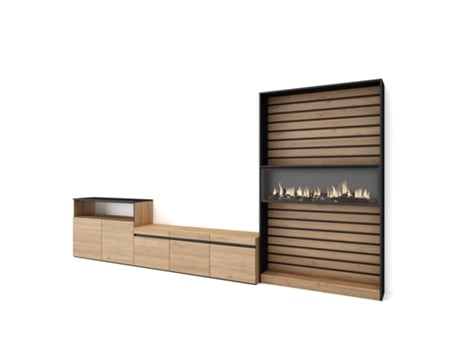 Muebles de Salón para TV 360x186x35cm Para TV hasta 65 Chimenea eléctrica Roble y negro