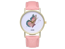 Reloj De Pulsera Para Mujer Con Diseño De Mariposa En Piel Rosa - Analógico De Cuarzo