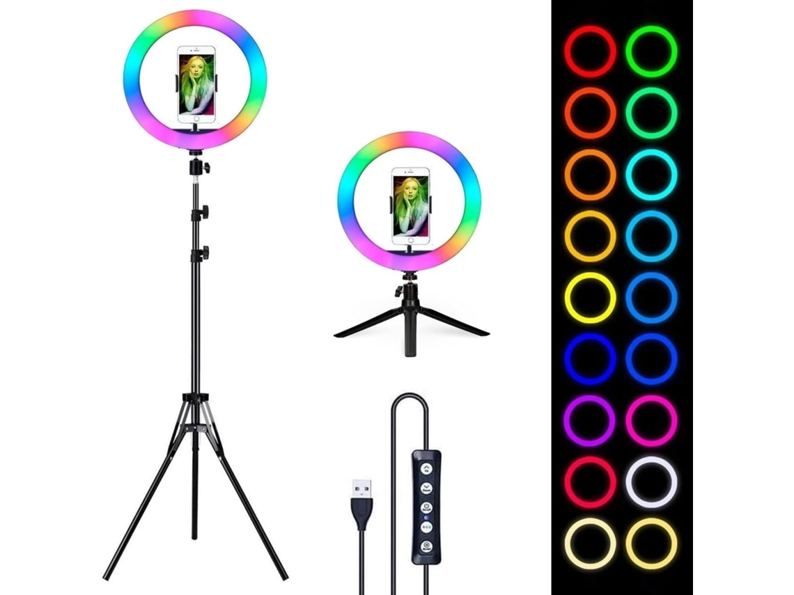 Aro de luz de 26cm de diámetro Led de 9 Colores con Soporte Ajustable Anillo de luz RGB, Vídeo (RGB Tripode Mini Tripode) COSHANO