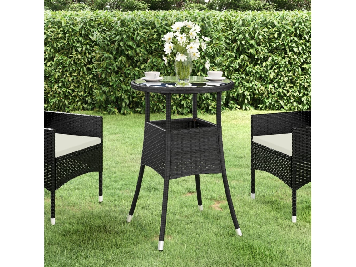Mesa de jardín LOVELY HOME de vidrio templado y mimbre en color negro (60 x 75 cm)