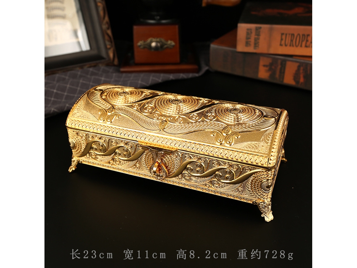 Caja Rectangular De Metal Dorado Para Guardar Joyas, Ideal Para La Decoración Del Hogar.