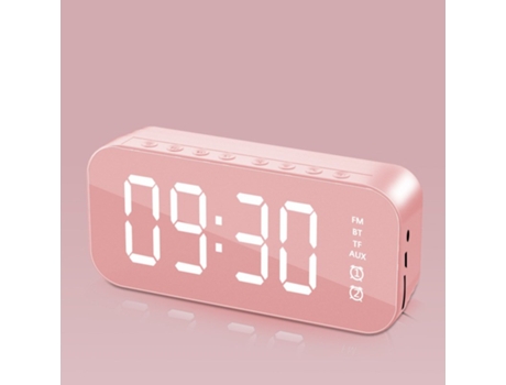 Altavoz Bluetooth Wifi Mini Despertador Niñera Espejo Reloj Subwoofer Rosa