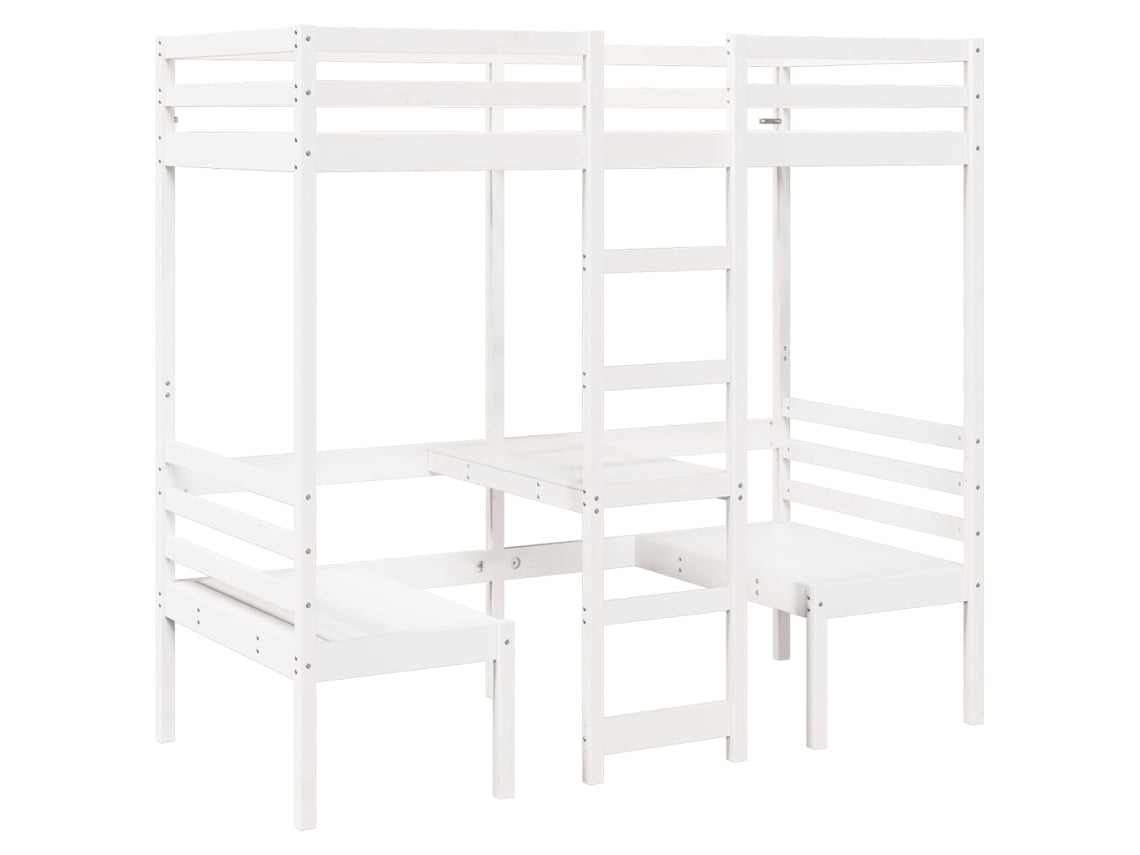 Cama Alta con Escritorio/Sillas 80x200 cm Pino Macizo Blanco Dkd Home Decor